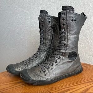Pataugas Lace-Up Silver Leather Boxing Boots